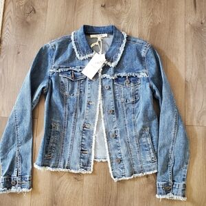 CHARLIE B Blue Denim Jacket with Frayed Trim